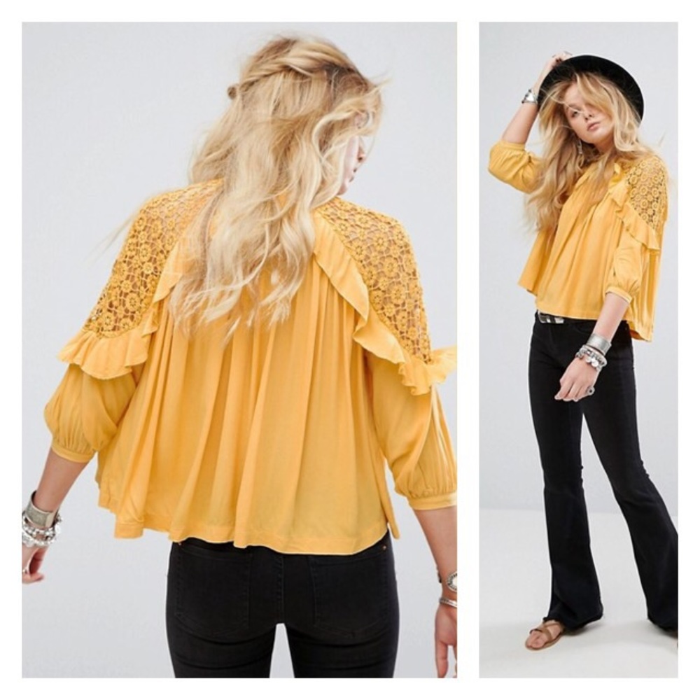 NWT Free People  Crochet + Ruffle Blouse